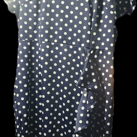 Oxiuly Fashion XL Navy & White Polka Dot falbaba fold pencil dress - Picture 5 of 6